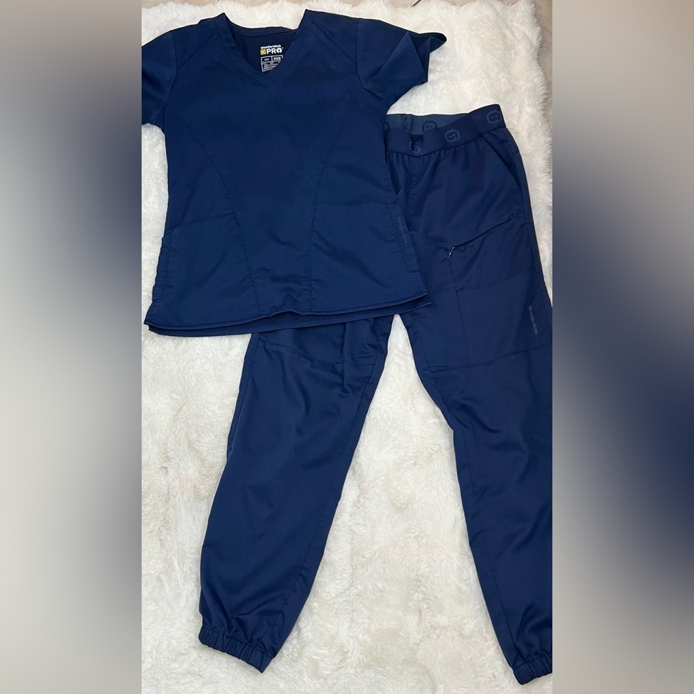 WonderWink Blue Polo Short Sleeve T-Shirt and Pants set